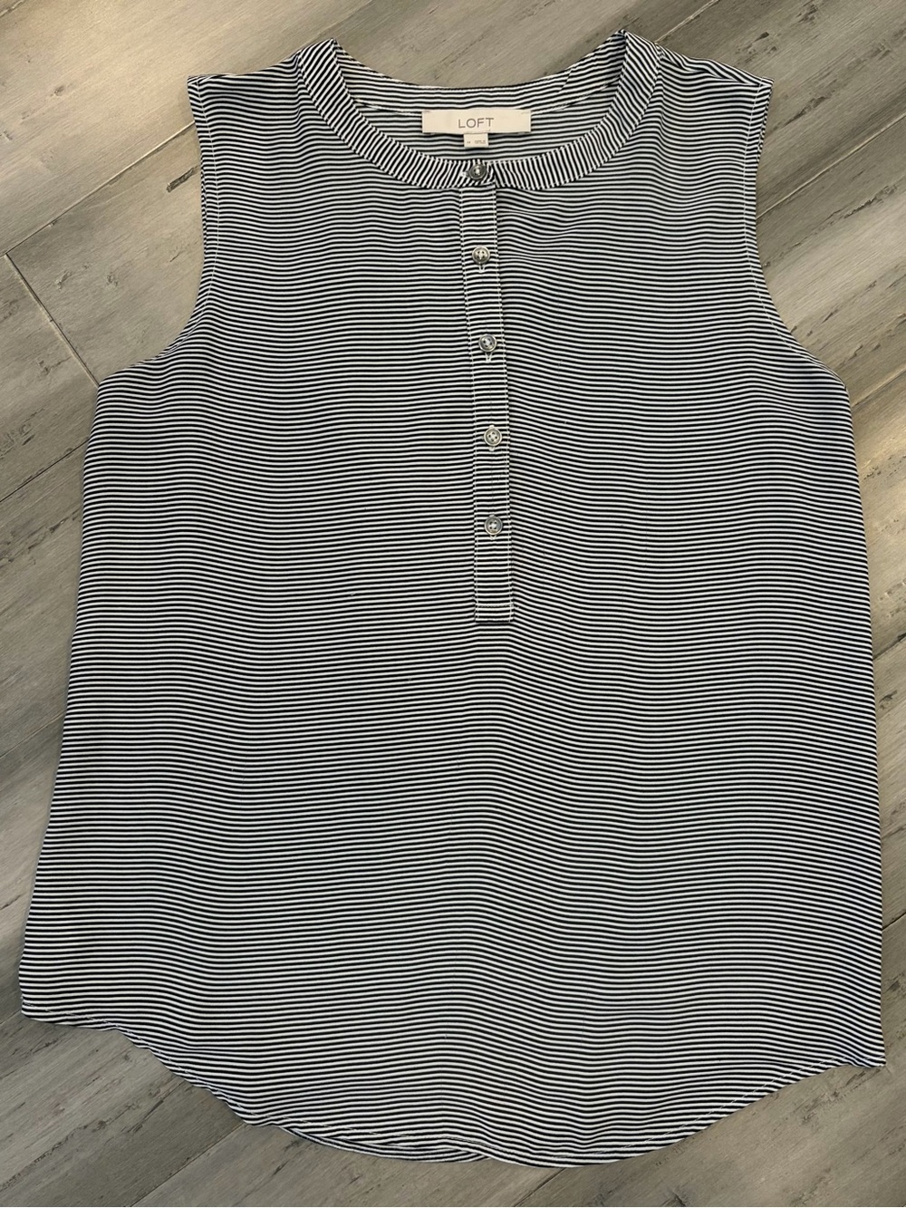 LOFT Navy & White Striped Sleeveless Henley Blouse Top